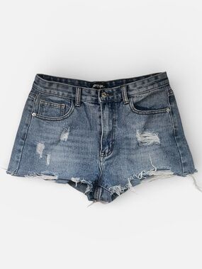 Nasty Gal Distressed Denim Jean Shorts Medium Wash